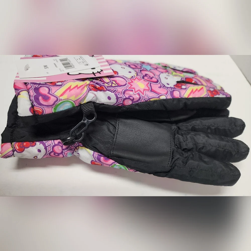 S/M Girls Hello Kitty Ski Gloves Young Kids  Multicolor Pink Design Winter New